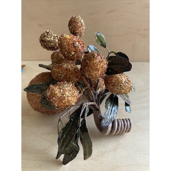 Christmas Ornament Bronze Gold Sparkly Pear Sparkles Beads Fruit Cluster - Picture 2 of 10